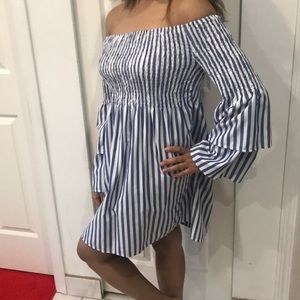 Summer vertical striped dress in blue